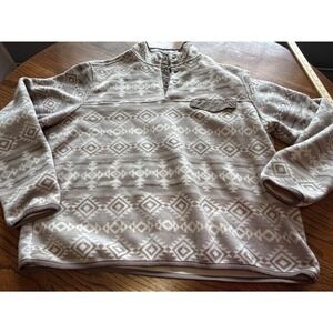 Southern Grit Mens Fleece Pullover Southwestern Print Snap Mock Neck Tan XL